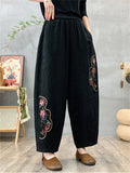 Women's Ethnic Style Floral  Embroidered Elastic Waist Bloomers Pants