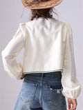 Women's French Style Flowers Embroidery Lace Up Cardigan Shirt