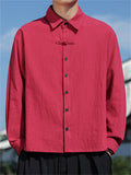 Chinese Style Solid Color Lapel Long Sleeve Shirts for Men