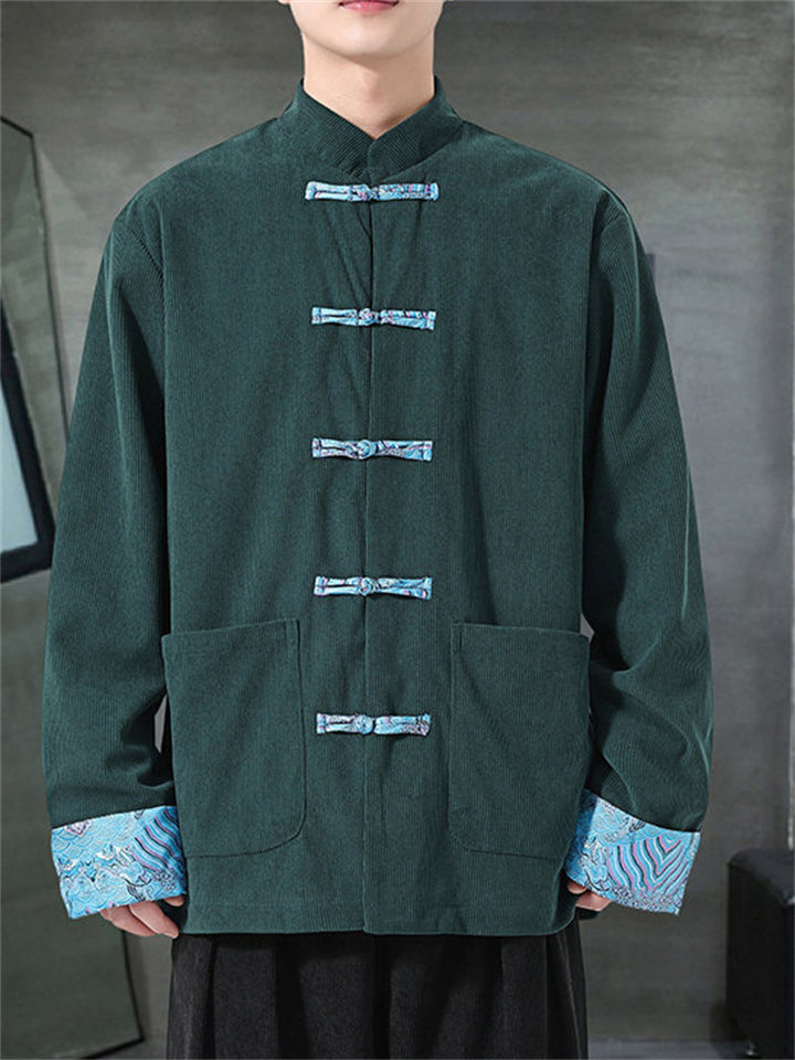 Men's Retro Chinese Style Contrast Color Corduroy Tangsuit Jackets