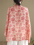 Women's Chinese Style Printed Frog Button Long Sleeve Tangsuit Shirt