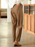 Women's Simple Cotton Linen Elastic Waist Straight-Leg Pants
