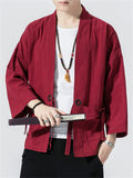 Men Japanese Style Linen Blend Open Front Cardigan Jacket