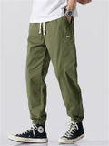 Men Cotton Blend Joggers Drawstring Elastic Waist Tapered Cargo Pants
