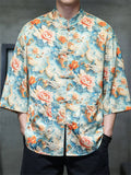 Men's Summer Cool Chinese Style Printed Stand Collar Half Sleeve TangSuit Shirt