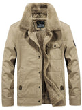 Men's Winter Fleeced Solid Color Lapel Pockets Cargo Coats