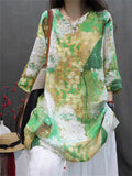 Women's Casual Summer Retro V Neck Printed Half Sleeve Shirt
