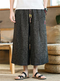 Men's Loose Fit Chinese Style Linen Blend Wide Leg Capri Pants