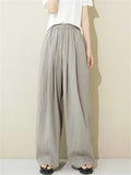 Casual Solid Color Elastic Waist Wide Leg Pants for Women