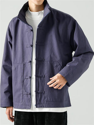 Retro Comfort Men's Button Zipper Stand Collar Jacket
