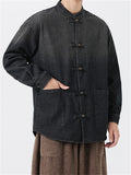 Chinese Style Retro Loose Frog Button Denim Jacket for Men