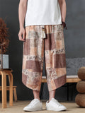Mens Summer Floral Print Loose Wide Leg Capri Harem Pants