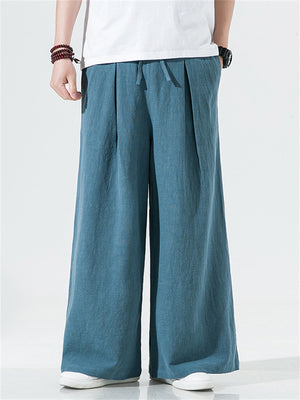 Men's Cotton Linen Loose Mid-waist Trousers