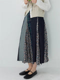 Japanese Style A-Line Patchwork Denim Skirts for Women