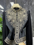 Women's Elegant Hollow Heavy Industry Embroidered Stand Collar Shirts