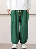 Men's Solid Color Corduroy Drawstring Wide Leg Pants