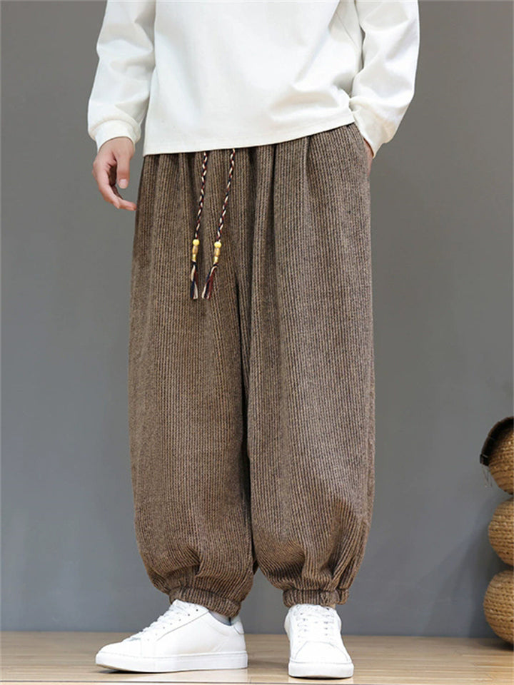 Autumn Vintage Drawstring Corduroy Loose Fit Bloomer Pants for Men