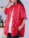 Women's Summer Jacquard Stand Collar Casual Tangsuit Shirts