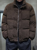 Winter Warm Corduroy Stand Collar Frog Button Puffer Coat for Men