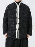 Male Chinese Style Bamboo Leaf Flower Print Corduroy Coats