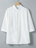 Men's Casual Cool Solid Color Stand Collar Half Sleeve Shirt