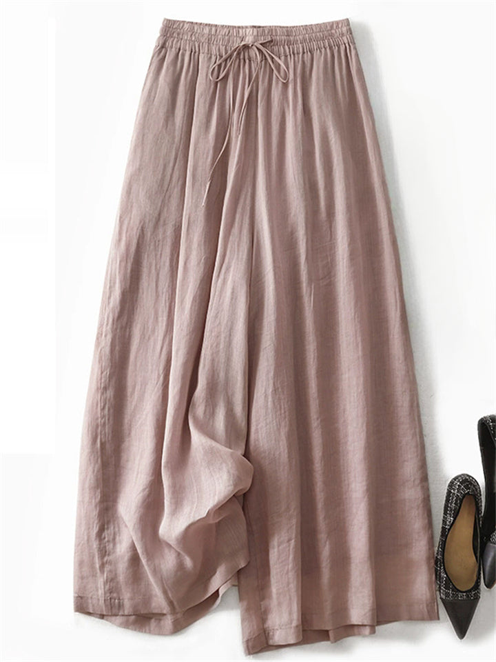 Women's Summer Comfy Solid Color Wide Leg Drawstring Cropped Pants