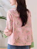 Women's Stand Collar Contrast Color Flowers Print Tang Suit Jacket