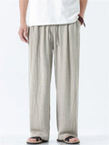 Mens Vintage Summer Linen Blend Loose Fit Casual Beach Wide Leg Pants