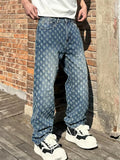 Men's American Style Vintage Jacquard Regular Fit Straight Leg Jeans