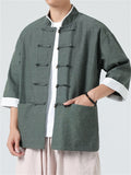 Men's Summer Retro Contrast Color Short-sleeved Tang Suit Shirt