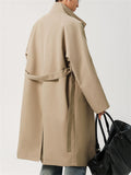 Men Double Breasted Trench Coat Long Belted Windbreaker Overcoat
