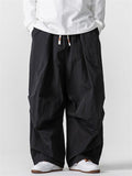 Men's Retro Solid Color Drawstring Wide Leg Cargo Pants
