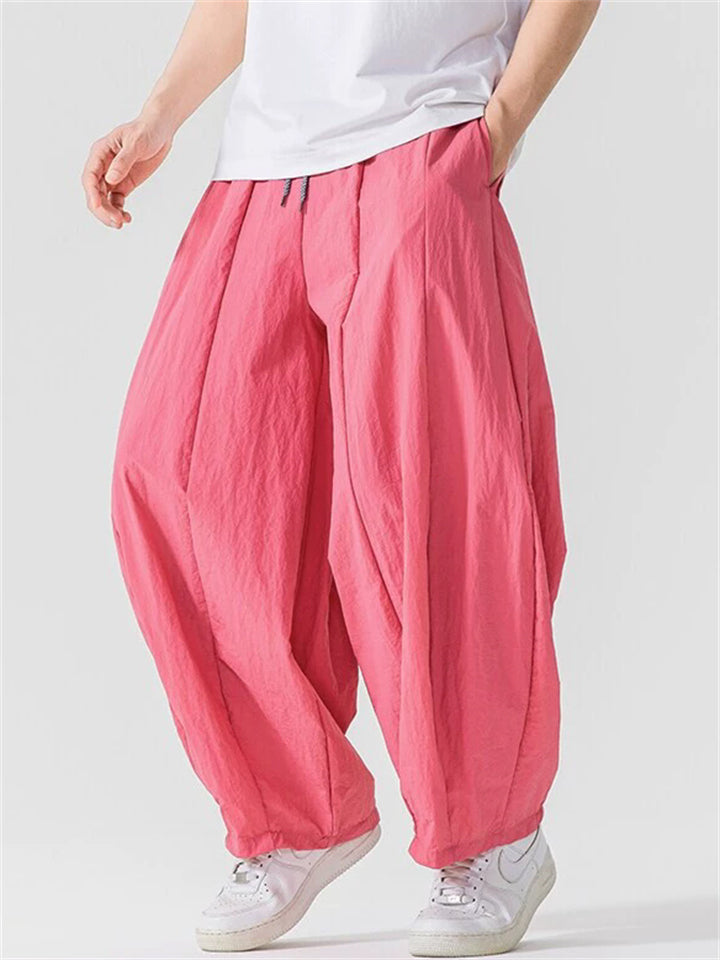 Japanese Style Casual Summer Pleated Wide Leg Cargo Pants Unisex