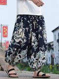 Men's Chinese Style Loong Print Loose Fit Cropped Lantern Pants