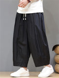 Men's Summer Casual Drawstring Wide Leg Cropped Pants