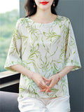 Female Elegant Summer Print O-Neck Half Sleeve Shirt
