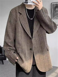 Men's Retro Loose Long Sleeve Single Breasted Plaid Suit Jacket