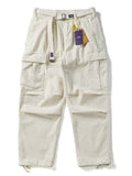 Men Japanses Style Corduroy Drawstring Loose Fit Wide Leg Cargo Pants