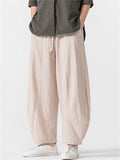 Men's Simple Chinese Style Solid Color Cotton Wide Leg Straight Pants