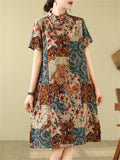Women's Retro Ethnic Style Print A-Line Cheongsam Midi Dress