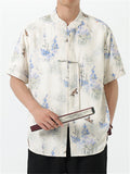 Cool Chinese Style Printed Half Sleeved Linen Shirts for men
