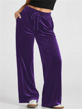 Women's Solid Color Velvet Drape Wide Leg Drawstring Pants