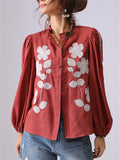 Women's French Style Embroidery Puffed Sleeve Shirt