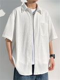 Summer Texture Print Button Up Half Sleeve Shirt for Men