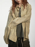 Fashion Jacquard Loose Texture Lapel Shirt for Women