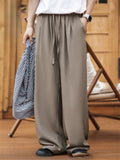 Men Japanese Style Drawstring Pleated Drape Loose Fit Pants