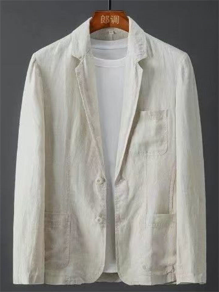 Men's Solid Color Pockets Lapel Long Sleeve Suit Jacket
