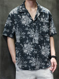 Men's Chinese Vintage Floral Print Short Sleeve Button Up Summer Shirts