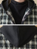 Women's Casual Hooded Zipper Short Plaid Cotton Coat