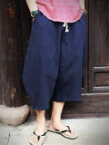 Men's Casual Comfy Drawstring Cotton Linen Cropped Pants